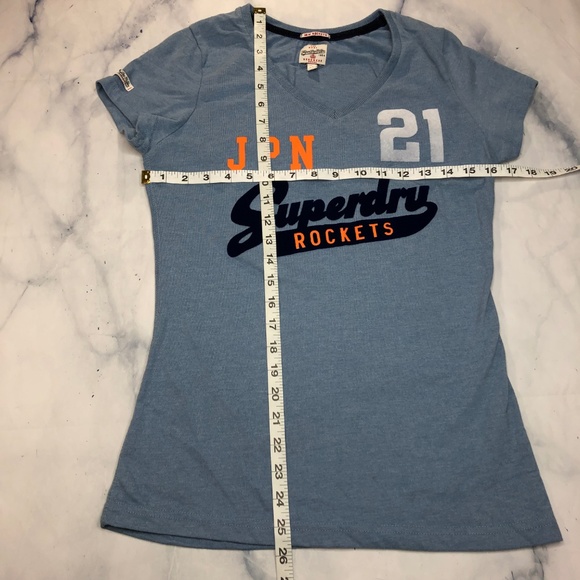 Superdry Blue Flocked Rockets Logo V Neck Tee - Picture 6 of 8